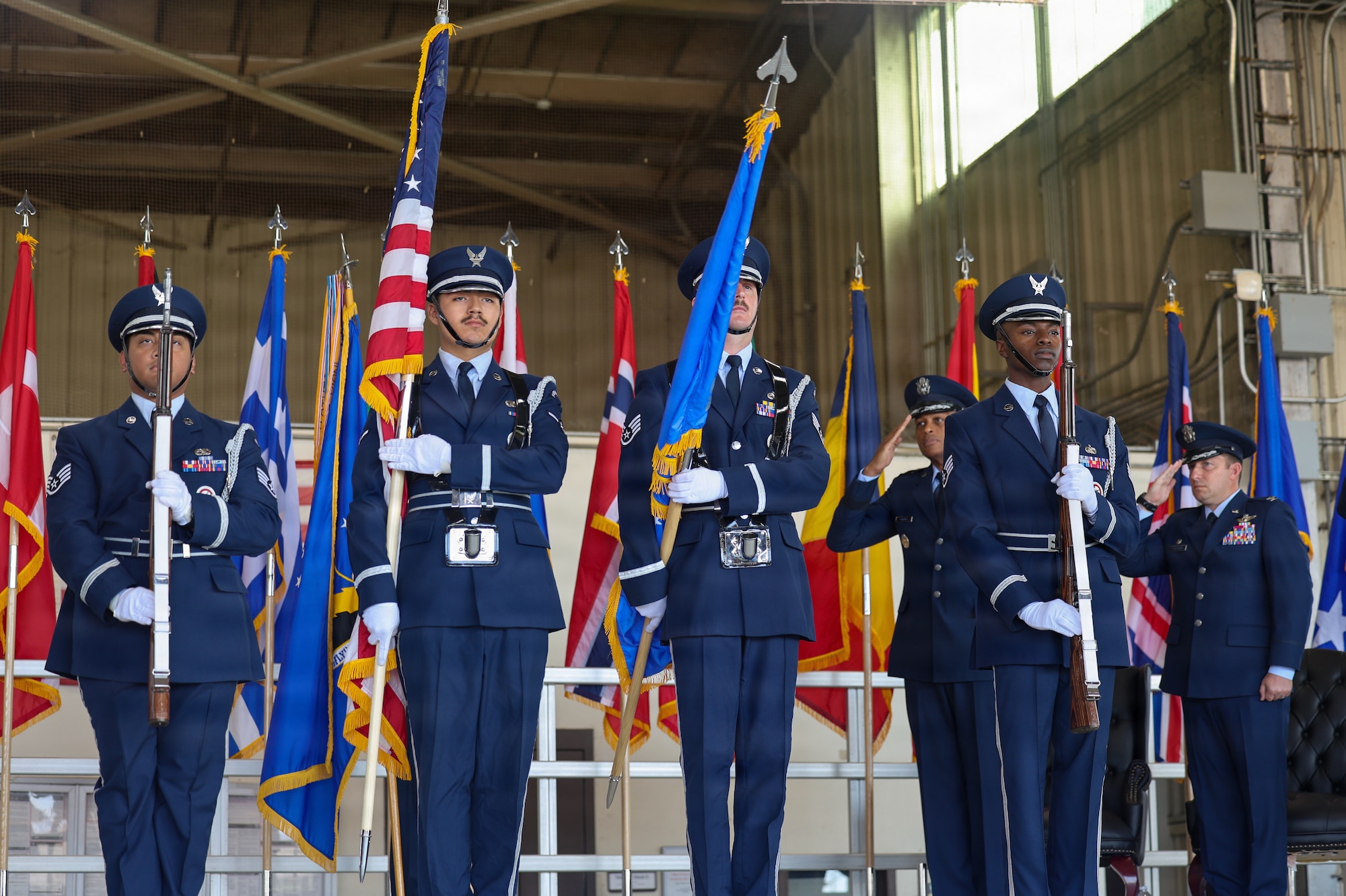 U.S. Air Force Honor Guard members present the colors during the 80th Flying Training Wing change of command ceremony at Sheppard Air Force Base, Texas, June 29, 2026.