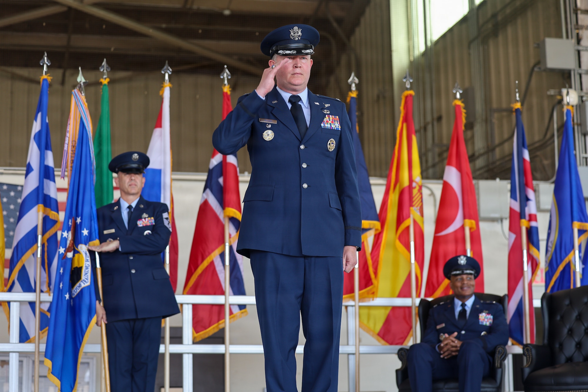 U.S. Air Force Col. Christopher P. Mulder, 80th Flying Training Wing incoming commander, renders a salute during the 80th FTW change of command ceremony at Sheppard Air Force Base, Texas, June 29, 2026.