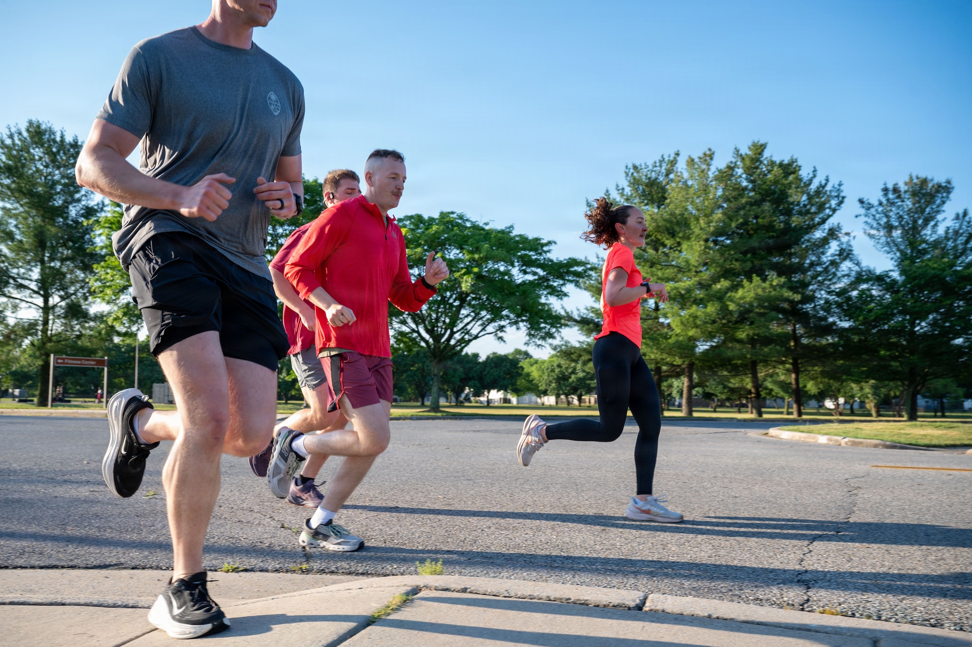 U.S. Airmen assigned to the 316th Civil Engineer Squadron participate in a unit 5K