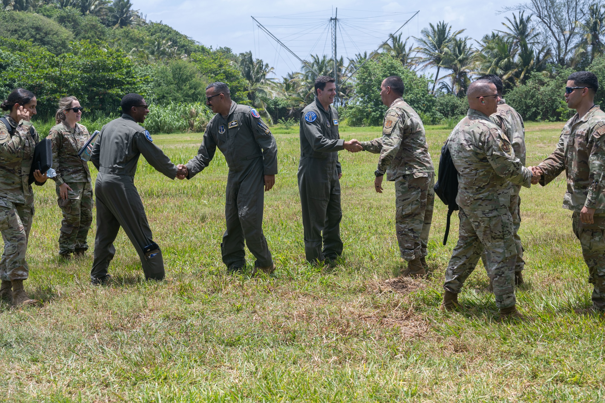 U.S. Air Force Brig. Gen. Jake Hammons, director, plans and programs for the Air National Guard, meets with Puerto Rico Air National Guard leaders during a site visit at Punta Salinas Air National Guard Station, Puerto Rico, June 6, 2026. Hammons visited the PRANG to observe its combat communications, contingency response, and air control missions firsthand, as they relate to operational readiness and resourcing decisions. (U.S. Air National Guard photo by Lt. Col. Matt Murphy)