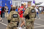 Soldiers from the 972nd Military Police Company and 211th Military Police Battalion, Massachusetts National Guard, provide security at the fan experience zone at Boston Stadium before a FIFA World Cup game, June 26, 2026. The Mass Guard military police Soldiers are part of a larger security presence at the stadium, including police from Foxboro, Attleboro and other towns; Massachusetts State Police; and federal authorities, including the FBI. Photo by Sgt. 1st Class Steven Eaton.