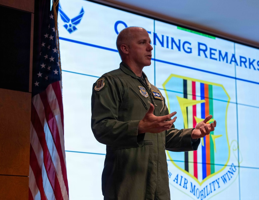 Air Force Colonel delivers remarks.