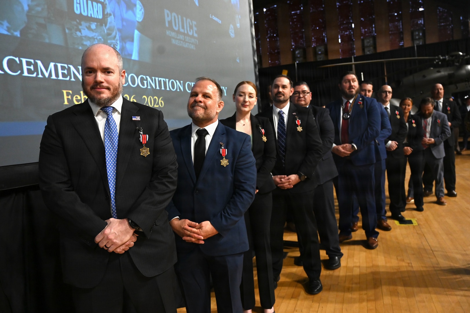 Brig. Gen. Leland D. Blanchard II, Commanding General (Interim) of the District of Columbia National Guard, hosts a Law Enforcement Recognition Ceremony recognizing partner law enforcement agencies at the D.C. Armory, Feb. 26, 2026. Distinguished guests included U.S. Attorney General Pam Bondi; Gady Serralta, Director of the U.S. Marshals Service; and Jeffery Carroll, Interim Chief of Police for Metropolitan Police Department. The ceremony recognized officers from 10 local and federal law enforcement agencies for their partnership with the National Guard and contributions to public safety in support of the D.C. Safe and Beautiful mission. Officers received the District of Columbia National Guard Commendation Medal, Meritorious Service Medal or Distinguished Service Medal based on their individual achievements and level of impact.