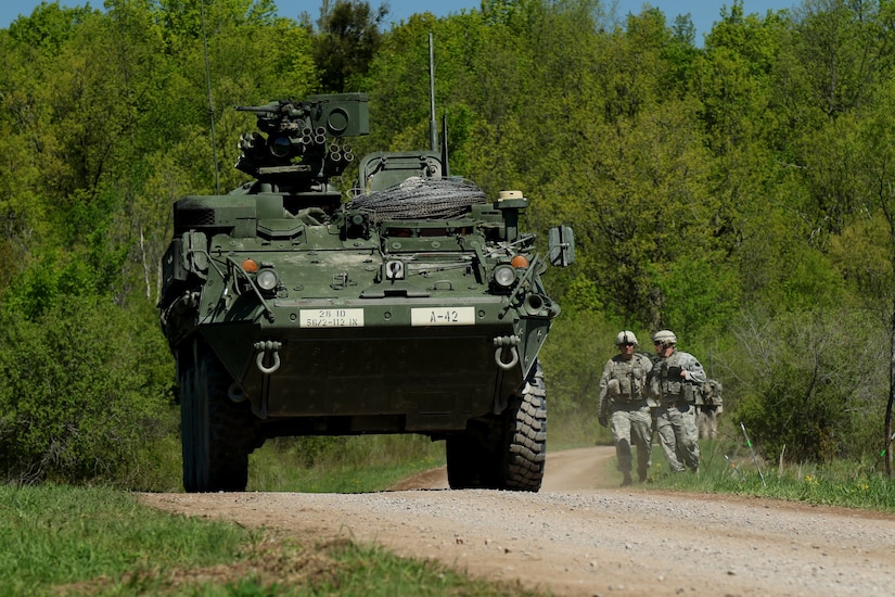 Soldiers from 2-112th Infantry, 56th Stryker Brigade Combat Team prepare for a rotation at the National Training Center during training on May 20, 2018, in Pennsylvania. (U.S. Army photo by Maj. Gregory McElwain)