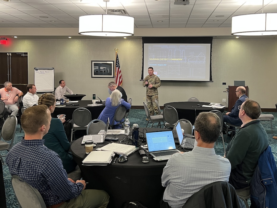 Col. Ron Sturgeon, U.S. Army Corps of Engineers, Savannah District Commander, addresses a military stakeholders summit, February 25–26, 2026, in Savannah, Georgia.