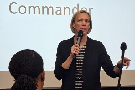 Col. Michelle M. Willimas, U.S. Army Financial Management Command commander, provides closing thoughts during an offsite meeting at the Indiana National Guard’s Lawrence Readiness Center in Indianapolis Feb. 19, 2026. USAFMCOM held its annual offsite meeting of its command staff, directors, staff leads and other key stakeholders to take a comprehensive review of its functions and tasks as the two-star major subordinate command continues to transform, modernize and innovate to meet the U.S. Army's continuous transformation needs through finance and comptroller operations that enable readiness and lethality throughout the Joint Force. (U.S. Army photo by Mark R. W. Orders-Woempner)