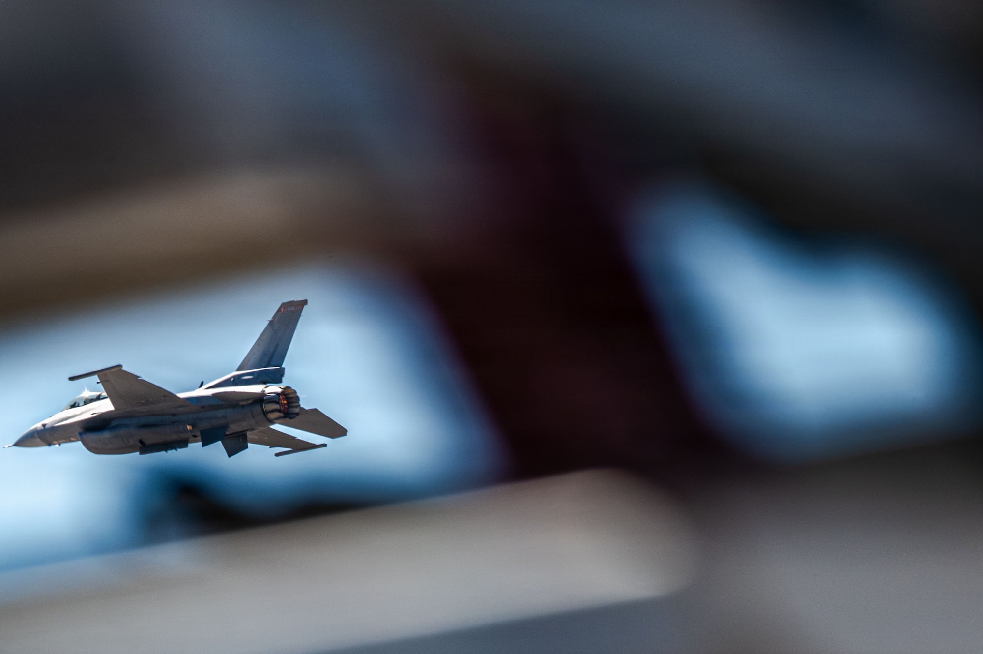 U.S. Air Force Maj. Taylor “FEMA” Heister, F-16 Demonstration Team pilot and commander, performs a demonstration in an F-16 Fighting Falcon aircraft during the Heritage Flight Training Course at Davis-Monthan Air Force Base, Arizona, Feb. 28, 2026. The F-16 is highly maneuverable and has proven itself in more than 30 years of operations including air-to-air combat and air-to-surface attack. (U.S. Air Force photo by Senior Airman Jasmyne Bridgers-Matos)