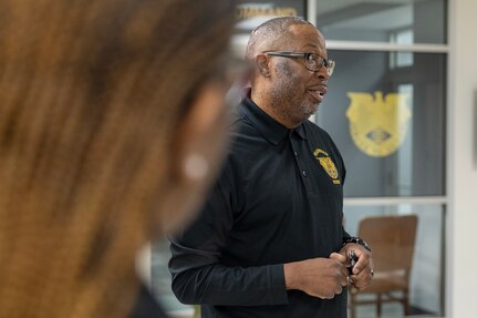 Gennaro Penn, U.S. Army Financial Management Command Military Pay Operations director,  talks with Army Military Pay Office employees at the Maj. Gen. Emmett J. Bean Federal Center in Indianapolis Feb. 27, 2026. Eleven employees from the AMPOs at Fort Drum, Fort Bliss, Fort Bragg, Fort Rucker, Fort Irwin, Fort Gordon, West Point and Aberdeen Proving Ground attended a reserve pay course, sponsored by the U.S. Army Reserve Center, from Feb. 23-27, 2026, in Indianapolis with the primary objective of enhancing the student’s the military pay knowledge on Army Reserve and Army National Guard pay in the AMPO network. (U.S. Army photo by Mark R. W. Orders-Woempner)