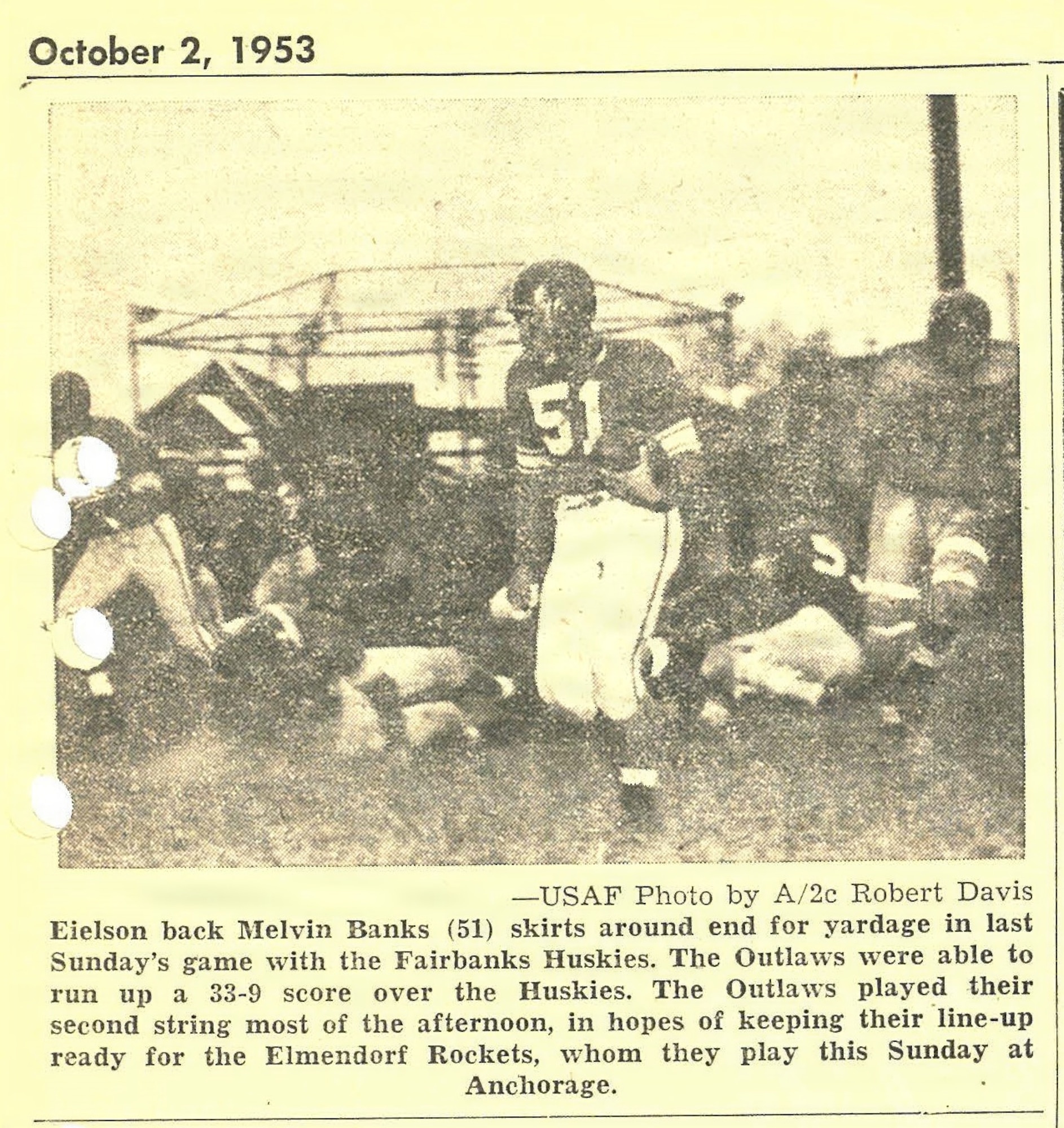 The first Ice Bowl was played on January 1, 1949 between the Ladd Field Flyers and the University of Alaska Polar Bears. The annual contest drew up to 2,500 local spectators and garnered interest far beyond the local Fairbanks community.