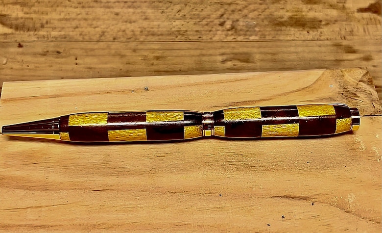 Photo of a pen Marcellus created using a woodturning process.