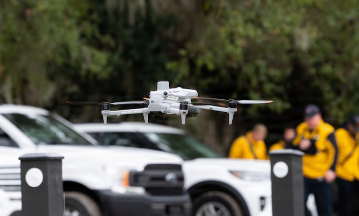 A drone is operated during a training session.