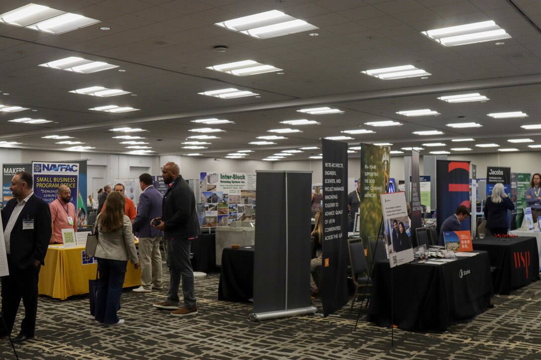 Members attending the 2026 SAME San Diego Post Small Business/NAVFAC Southwest Industry forum interact with each other Feb. 27 in San Diego.