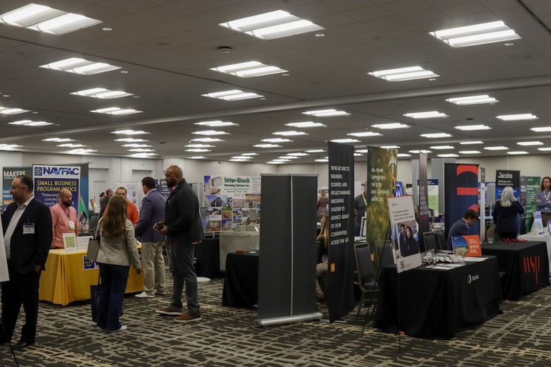 Members attending the 2026 SAME San Diego Post Small Business/NAVFAC Southwest Industry forum interact with each other Feb. 27 in San Diego.