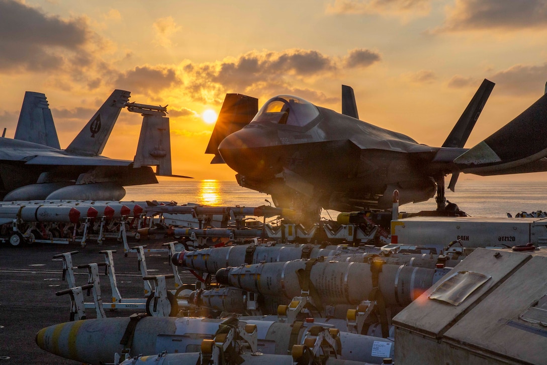 An F-35C Lightning II, attached to Marine Fighter Attack Squadron (VMFA) 314, is staged for flight operations on the flight deck of Nimitz-class aircraft carrier USS Abraham Lincoln (CVN 72) in support of Operation Epic Fury, Mar. 3, 2026. (U.S. Navy photo)
