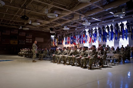 Lt. Gen. Jon Stubbs, Director of the Army National Guard, speaks to Alaska Army National Guard Soldiers Feb. 20, 2026, at the Alaska Army National Guard Readiness Center at Joint Base Elmendorf-Richardson. Stubbs and Command Sgt. Maj. of the Army National Guard Brian Kendrick also met with AKARNG Soldiers at Fort Wainwright and Fort Greely.