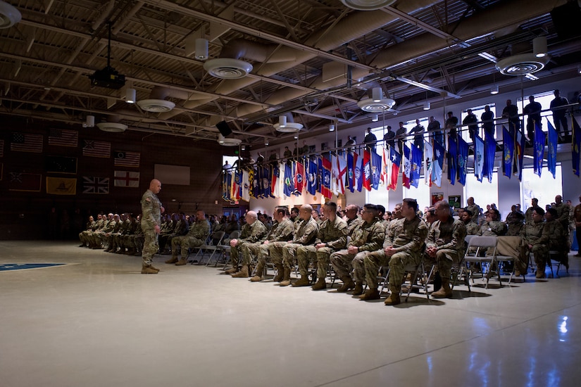 Lt. Gen. Jon Stubbs, Director of the Army National Guard, speaks to Alaska Army National Guard Soldiers Feb. 20, 2026, at the Alaska Army National Guard Readiness Center at Joint Base Elmendorf-Richardson. Stubbs and Command Sgt. Maj. of the Army National Guard Brian Kendrick also met with AKARNG Soldiers at Fort Wainwright and Fort Greely.
