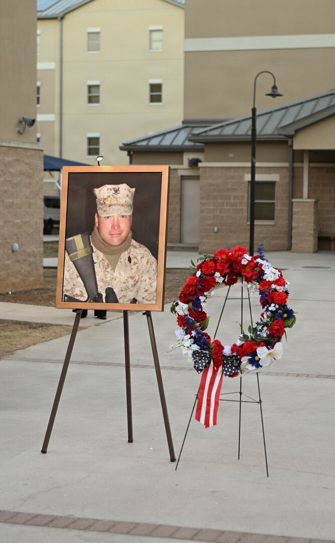 The Navy Medicine Training Support Command held a memorial service for Hospital Corpsman Third Class John T. Fralish at Joint Base San Antonio-Fort Sam Houston, Texas, Feb. 6, 2026. This year marks the 20th anniversary of Fralish’s passing during the War on Terror. (U.S. Navy photo by Mass Communication Specialist Seaman Apprentice Christine Walters).