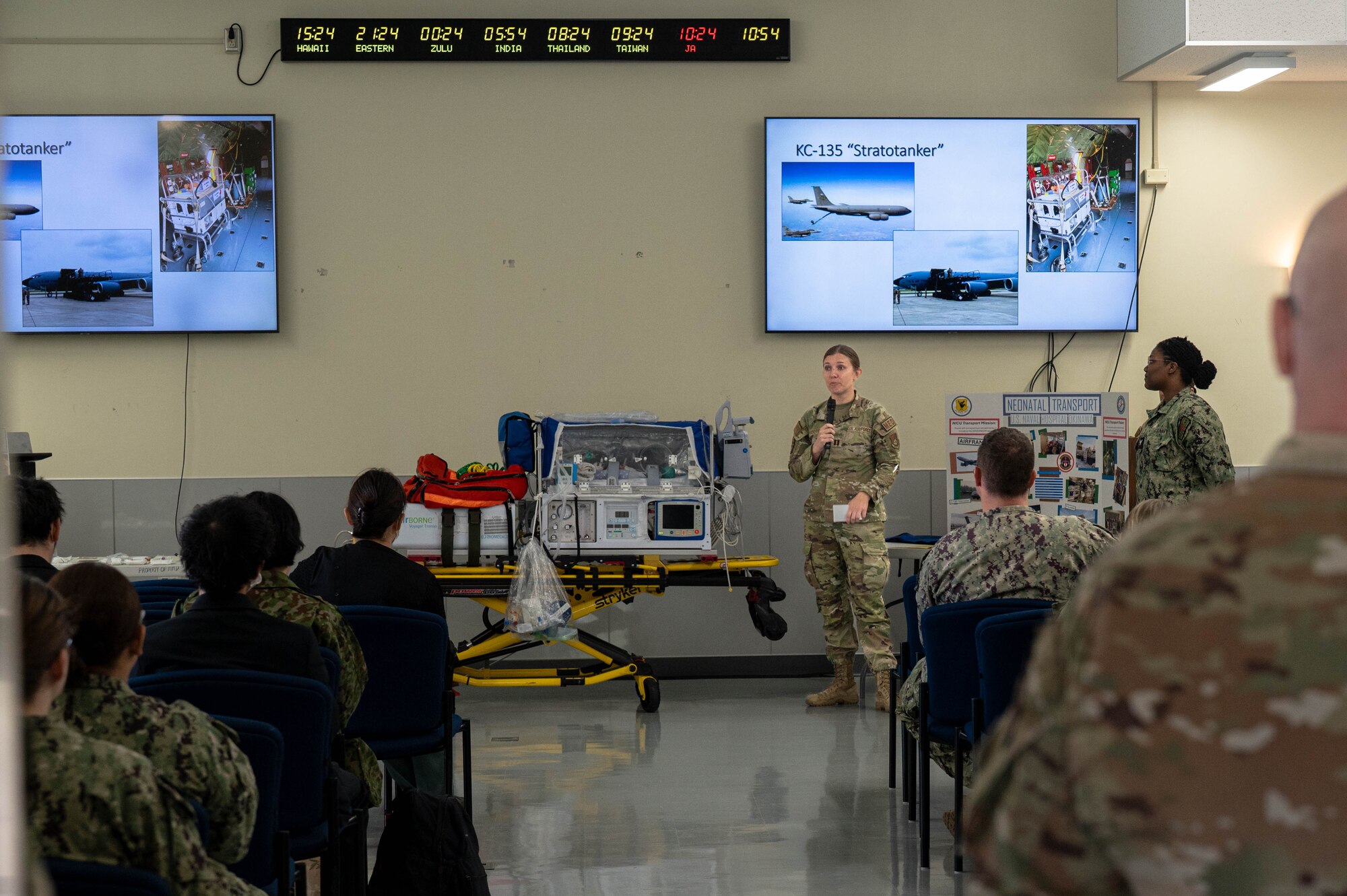 A woman gives a speech