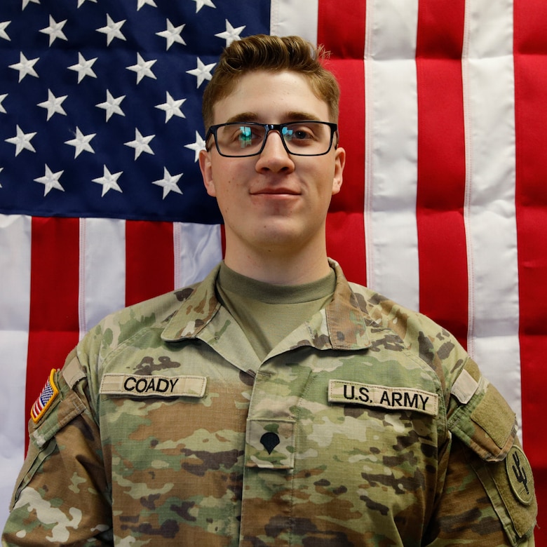 U.S. Army Reserve Sgt. Declan Coady, 20, of Des Moines, Iowa, assigned to the 103rd Sustainment Command, died March 1, 2026, in Kuwait at the Port of Shuaiba during an unmanned aircraft system attack.
