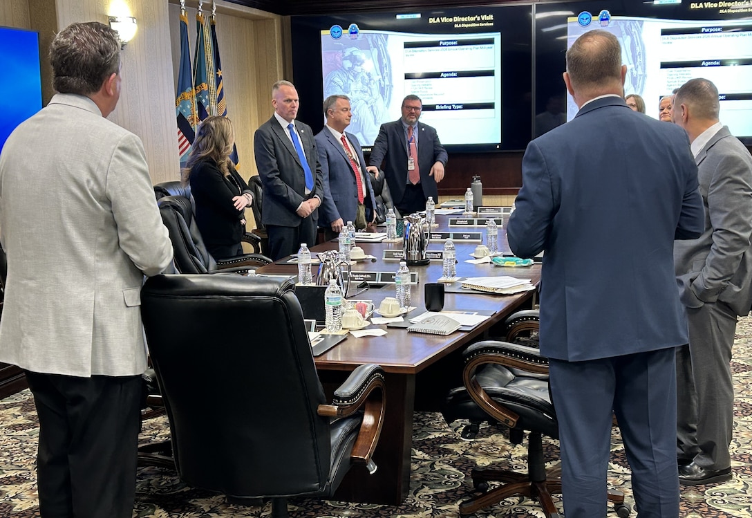 DLA Vice Director Brad Bunn provides opening comments before a DLA Disposition Services Annual Operating Plan update Feb. 27.