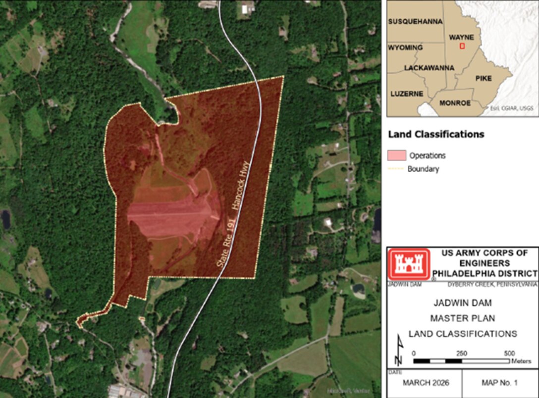 Map of the updated Jadwin Dam Master Plan land classifications.