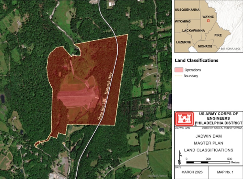 Map of the updated Jadwin Dam Master Plan land classifications.