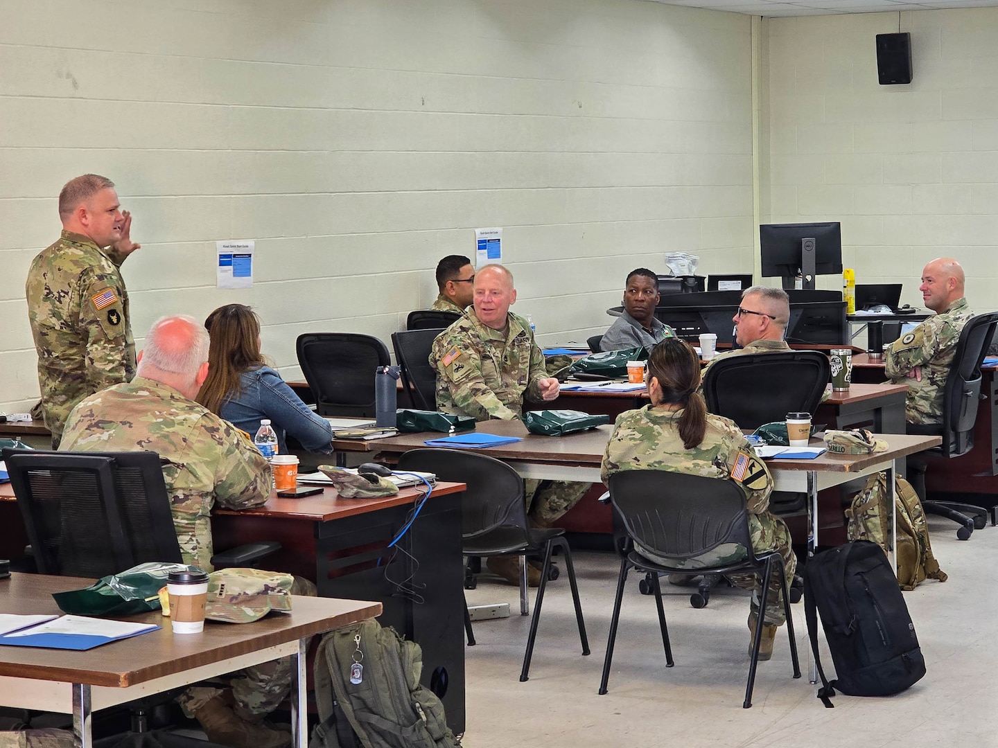 Army National Guard safety professionals participate in a classroom discussion during the Army National Guard Safety Orientation and Mentorship Course at Martindale Army Airfield Armory in San Antonio.