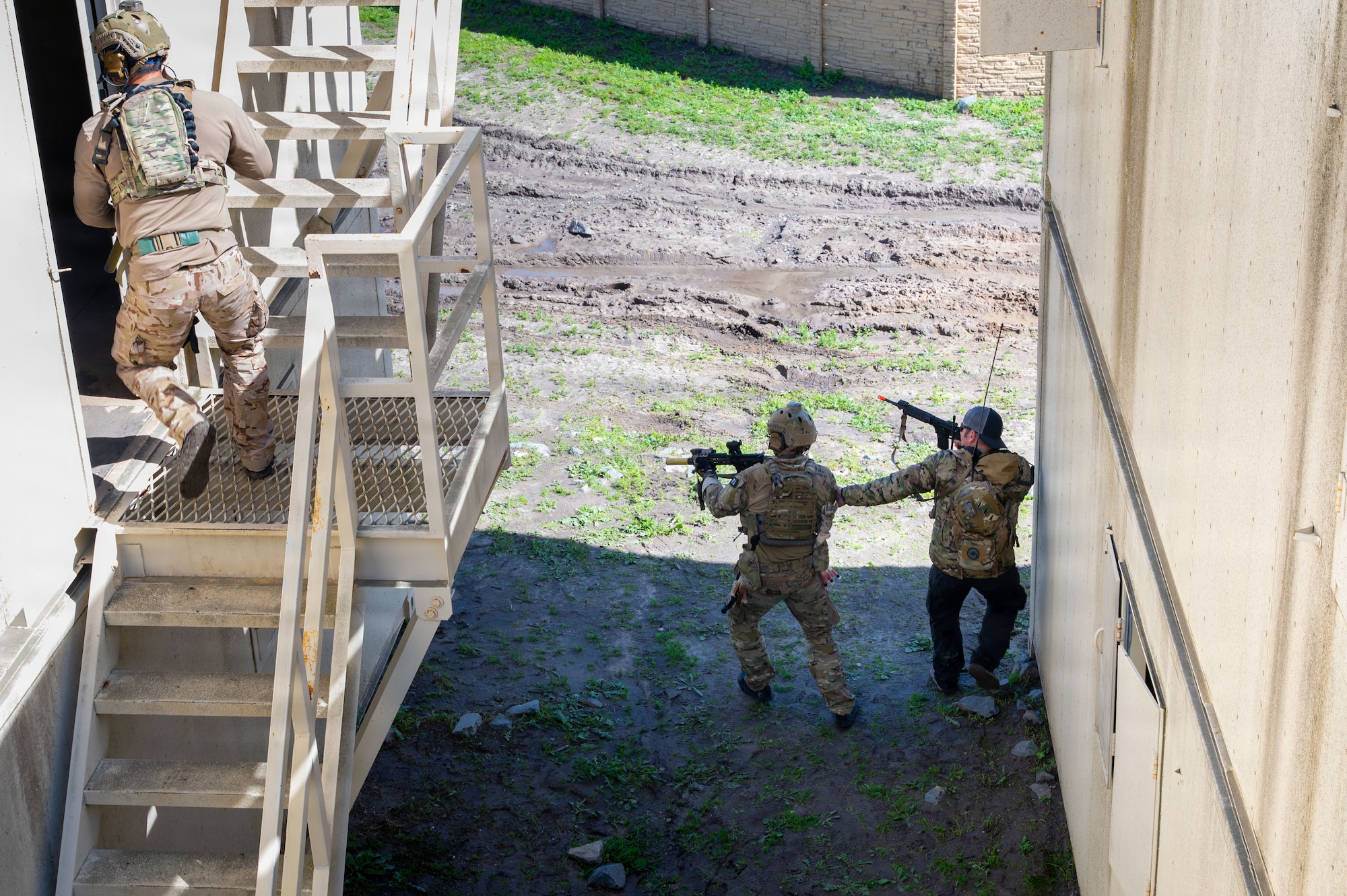 U.S. Air Force pararescuemen secure the scene of a simulated mass casualty with site security during Exercise Red Flag-Rescue 26-1 at Marine Corps Base Camp Pendleton, California, Feb. 20, 2026. The exercise reinforces the U.S. Air Force’s ability to project power and sustain combat operations under the most demanding conditions, ensuring readiness to deter aggression and respond to emerging threats. (U.S. Air Force photo by Senior Airman Jasmyne Bridgers-Matos)