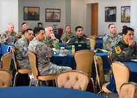 Air Forces Southern and Fuerza Aérea Ecuatoriana (FAE) Airmen attend the U.S. and Ecuadorian Airman-to-Airman staff talks, at Davis-Monthan Air Force Base, Arizona, March 3, 2026. The meeting underscored a continued commitment to building trust and strategic alignment for the stability and security of the Western Hemisphere. (U.S. Air Force photo by Staff Sgt. Abbey Rieves)