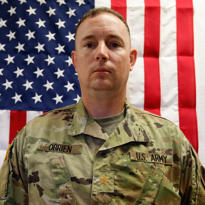 Maj. Jeffrey O’Brien, a resident of Waukee, Iowa, commissioned in the Army Reserve as a Signal Corps Officer in 2012. He deployed to Kuwait in 2019.
