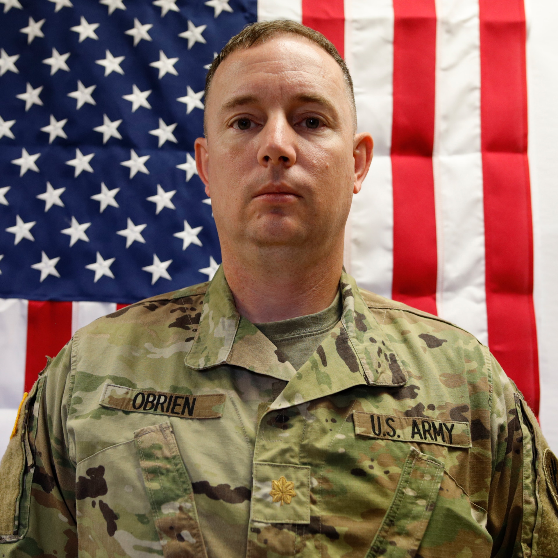 Maj. Jeffrey O’Brien, a resident of Waukee, Iowa, commissioned in the Army Reserve as a Signal Corps Officer in 2012. He deployed to Kuwait in 2019.