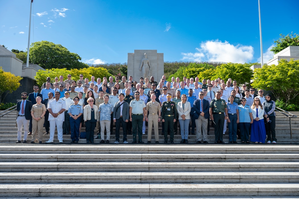 Indo-Pacific regional leaders from more than 30 nations visit the National Memorial Cemetery of the Pacific during the 36th annual international Military Law and Operations strategic engagement in Honolulu, Hawaii, Sept. 9, 2025.