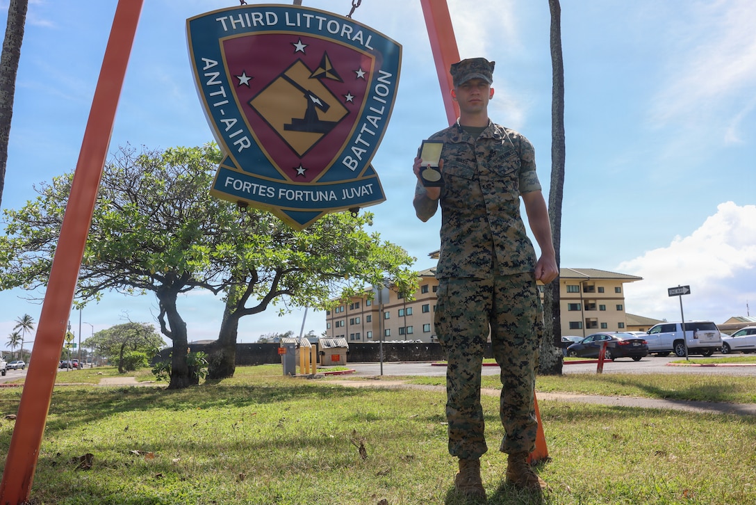 U.S. Marine Corps Sgt. Ryan Wass, a sensor platoon maintenance chief with air control battery, 3rd Littoral Anti-Air Battalion, 3rd Marine Littoral Regiment, 3rd Marine Division, poses for a photo at Marine Corps Base Hawaii, Feb. 27, 2026. Wass was recognized as the U.S. Missile Defender of the Year for the Marine Corps during the 16th Annual Missile Defender of the Year Awards ceremony in Alexandria, Virginia, Jan. 16, 2026. Wass is a native of Arizona. (U.S. Marine Corps photo by Cpl. Ernesto Lagunes)