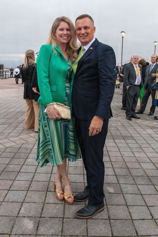 U.S. Marine Corps Lt. Gen. Leonard F. Anderson IV, commander of Marine Forces Reserve and Marine Forces South, poses for a photo his wife Mrs. Amy Anderson during Lundi Gras Festival at Woldenberg Park, New Orleans, Feb. 16, 2026. Lt. Gen. Anderson celebrated Lundi Gras with the Zulu Social Aid and Pleasure Club and Rex organization emphasizing the tradition and long-standing partnership built over the years. (U.S. Marine Corps photo by Sgt. Emily De La Torre)