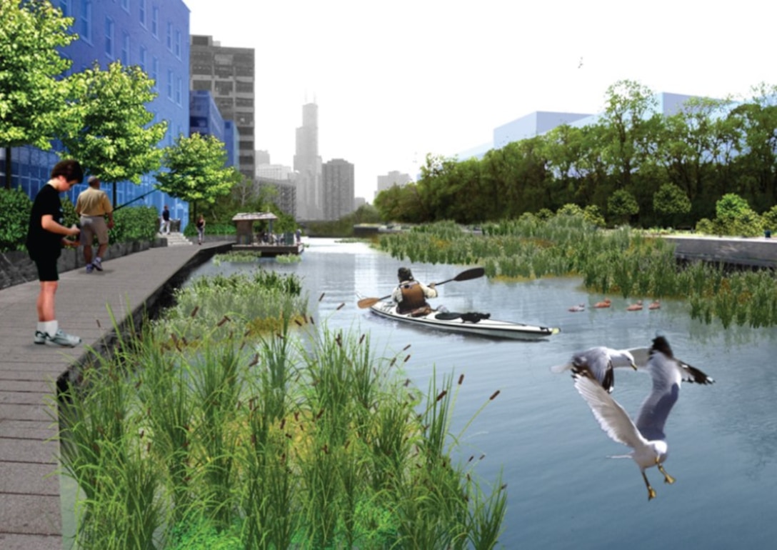 - North Branch Canal Concept Rendering (from North Branch Framework - DPD and CDOT, 2017)