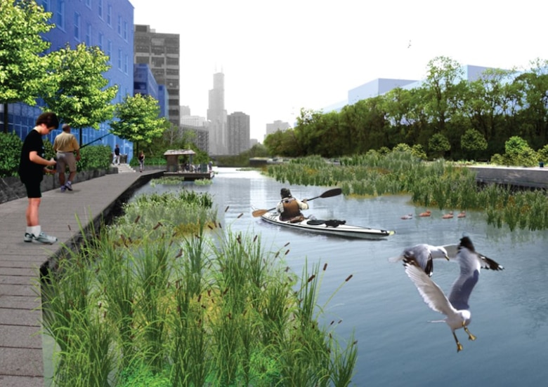 - North Branch Canal Concept Rendering (from North Branch Framework - DPD and CDOT, 2017)
