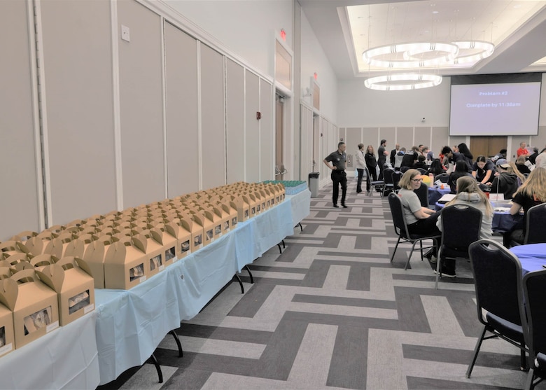 Students from Northeast Florida schools gather for lunch during a break in the engineering competition at the 24th Annual Engineering Career Day Feb. 27, 2026, in Jacksonville, Florida. The event combined hands-on engineering challenges with opportunities for students to interact with professionals working in science, engineering and construction careers. (U.S. Army Corps of Engineers photo by Public Affairs Specialist Misty Cunningham)