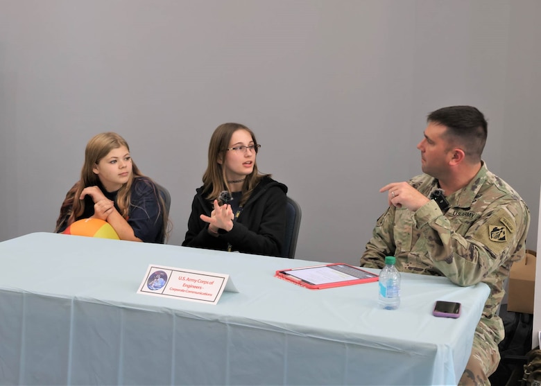 Lt. Col. Matthew Westcott, deputy commander of the U.S. Army Corps of Engineers Jacksonville District, speaks with students from St. Mary’s Middle School during the 24th Annual Engineering Career Day Feb. 27, 2026, in Jacksonville, Florida. Students discussed their interest in science, technology, engineering and mathematics careers while learning how engineers help design infrastructure and solve complex community challenges. (U.S. Army Corps of Engineers photo by Public Affairs Specialist Misty Cunningham)