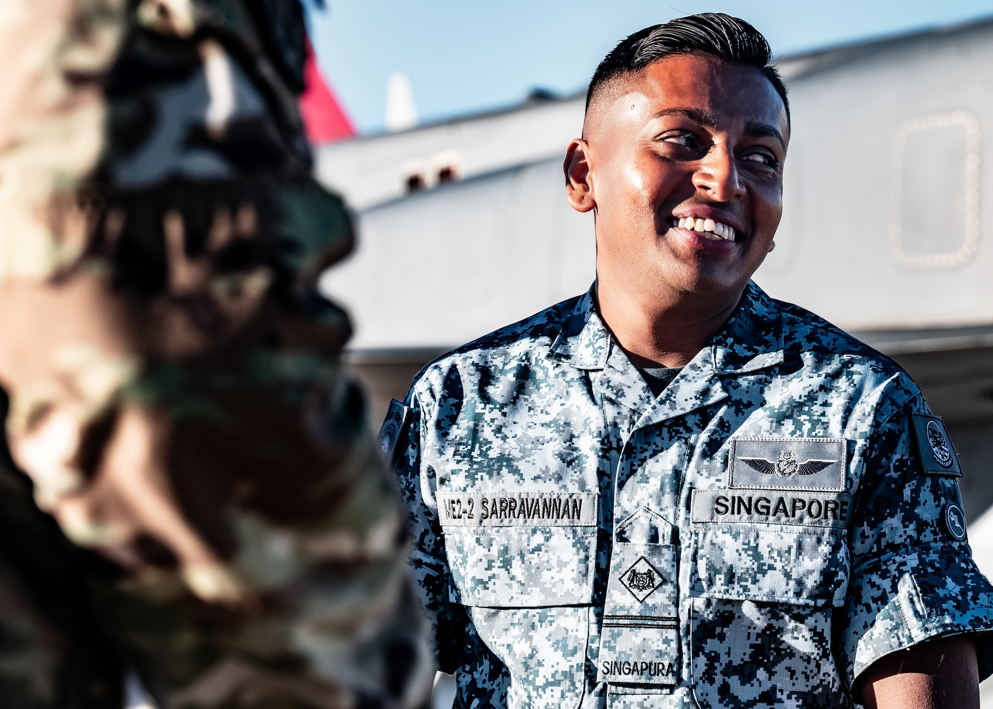 Republic of Singapore Air Force ME2-2 Rengasamy Sarravannan, 425th Fighter Squadron F-16 dedicated  crew chief, smiles during a DCC competition