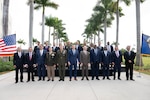 Secretary of War Pete Hegseth poses for a group photo with regional defense and security leaders from the Caribbean, Central America and South America before the inaugural Americas Counter Cartel Conference at U.S. Southern Command headquarters in Doral, Fla., March 5, 2026.