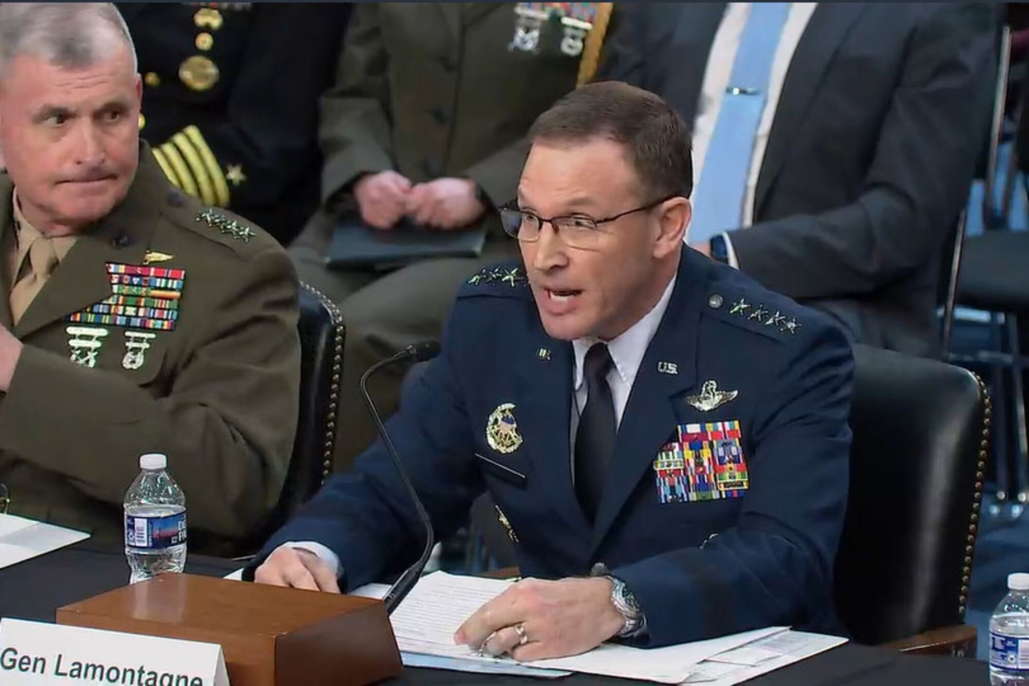 Air Force Gen. John D. Lamontagne, Air Force vice chief of staff, testifies at a Senate Armed Services Committee hearing on joint force readiness.