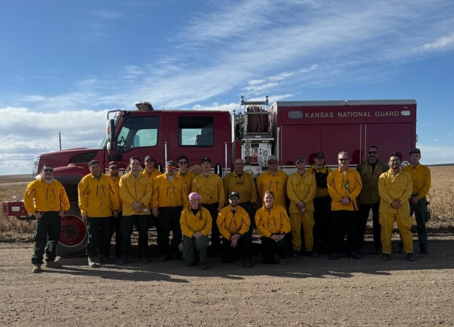 U.S. Air National Guard Tech. Sgt. Chase Garza, assigned to the 184th Wing, Kansas Air National Guard, works with a joint-service team as a crew chief to suppress a wildland fire in western Kansas, Feb. 15-20, 2026. Garza deployed as part of a Kansas National Guard task force, leading a crew of Army Soldiers and an Airman in direct attack and mop-up operations to contain the fire and prevent reignition.