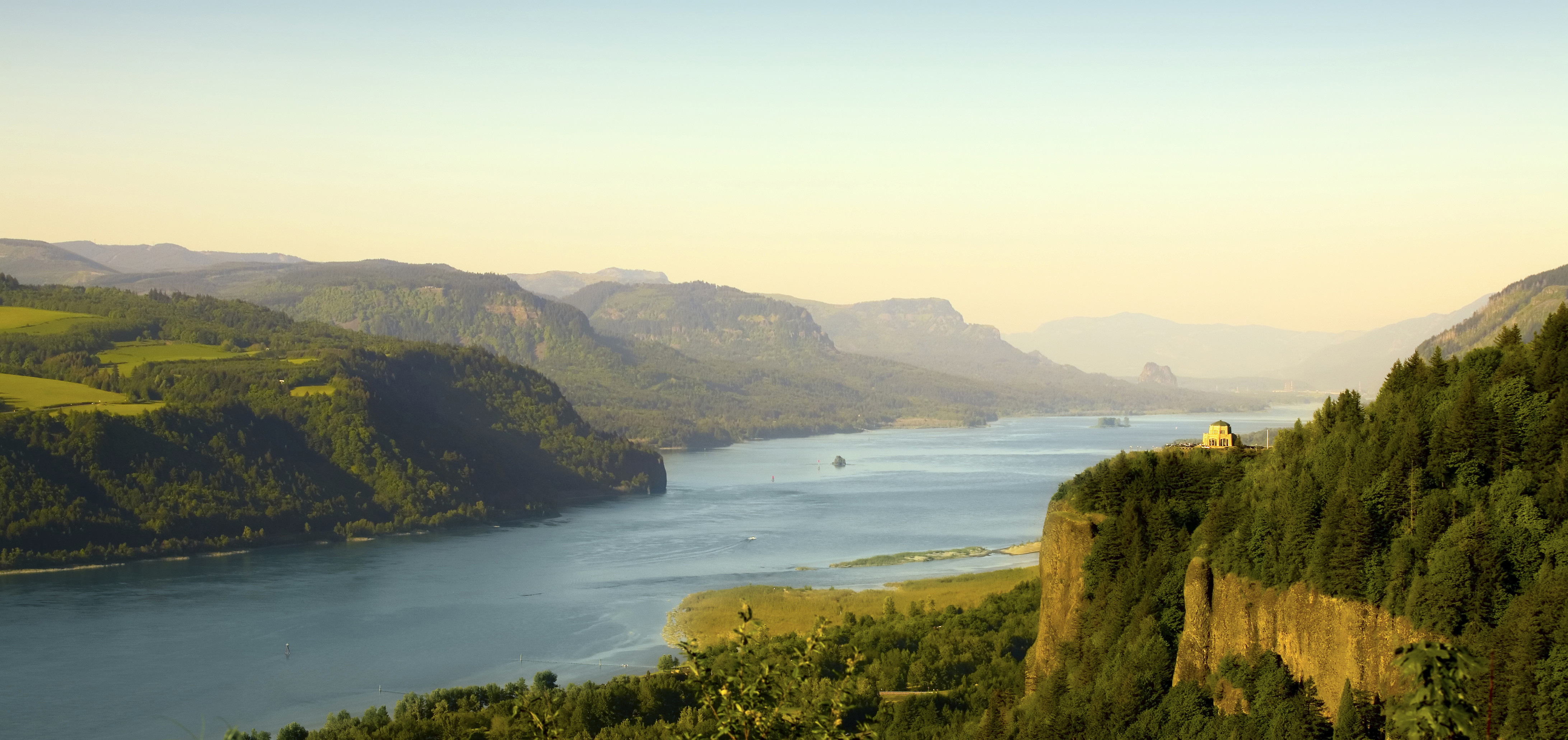A view of the Columbia River from atop the Columbia River Gorge.