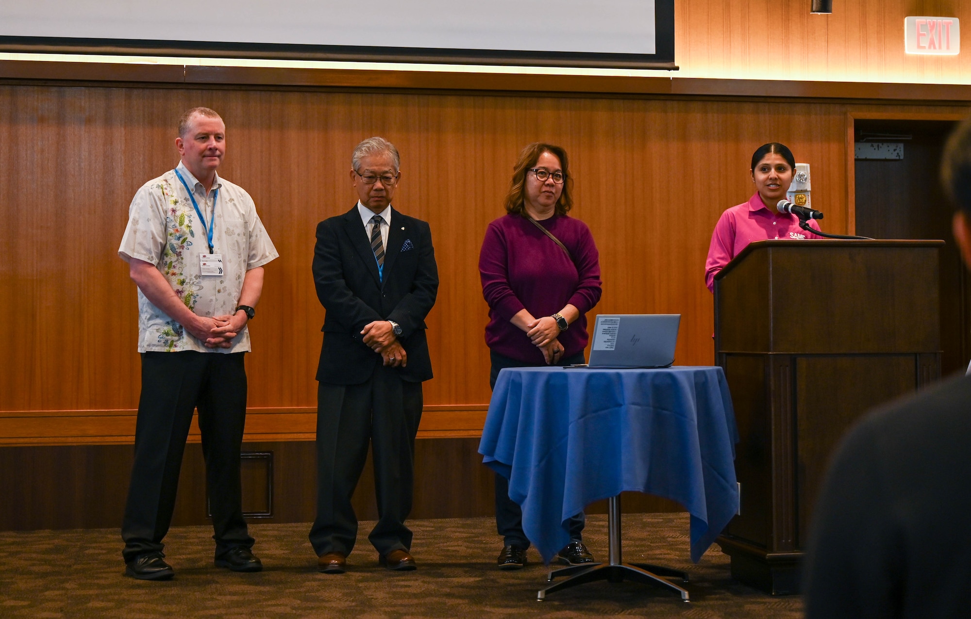 Civilians give speech.