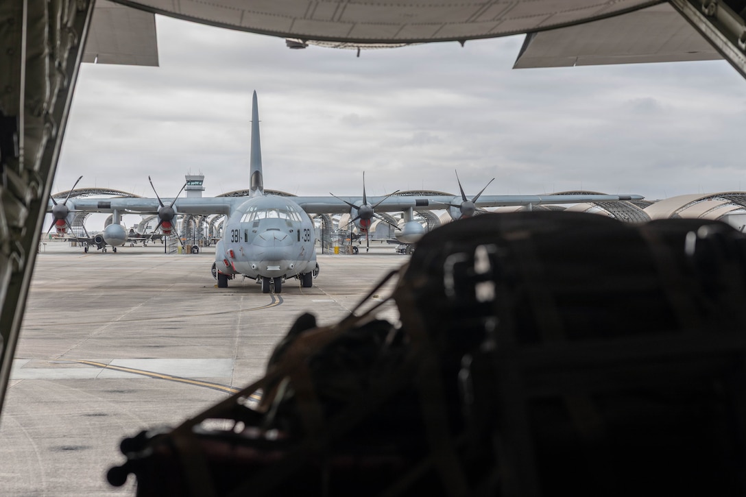 A U.S. Marine Corps KC-130J Super Hercules aircraft with Marine Aerial Refueler Transport Squadron (VMGR) 252, Marine Aircraft Group 14, 2nd Marine Aircraft Wing, prepares for take-off at Marine Corps Air Station Cherry Point, North Carolina, March 2, 2026. Aircraft with VMGR-252 deployed from MCAS Cherry Point to Norway for exercise Cold Response 26. A key component of NATO's enhanced vigilance activity Arctic Sentry, exercise Cold Response 26 is a Norwegian-led winter military exercise designed to enhance collective defense capabilities and ensure U.S. readiness to rapidly deploy and seamlessly operate alongside NATO Allies in challenging arctic conditions. (U.S. Marine Corps photo by Cpl. Mya Seymour)