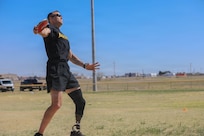 U.S. Army Capt. Eric Blake throws a discus March 4, 2026, during a field competition at Fort Bliss, Texas, during the 2026 Army Trials.