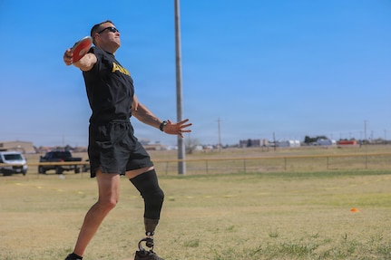 U.S. Army Capt. Eric Blake throws a discus March 4, 2026, during a field competition at Fort Bliss, Texas, during the 2026 Army Trials.
