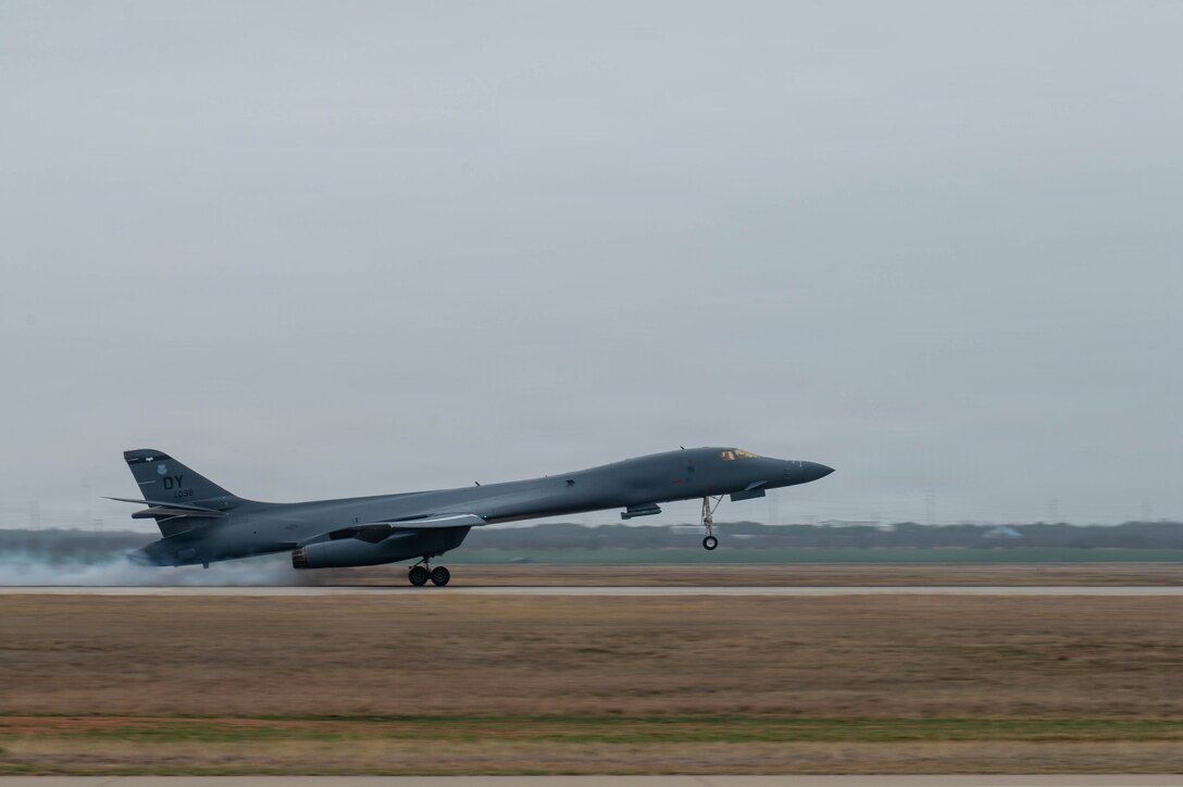 A U.S. Air Force B-1B Lancer returns from a CONUS-to-CONUS mission in support of Operation Epic Fury, March 4, 2026. (U.S. Air Force photo)