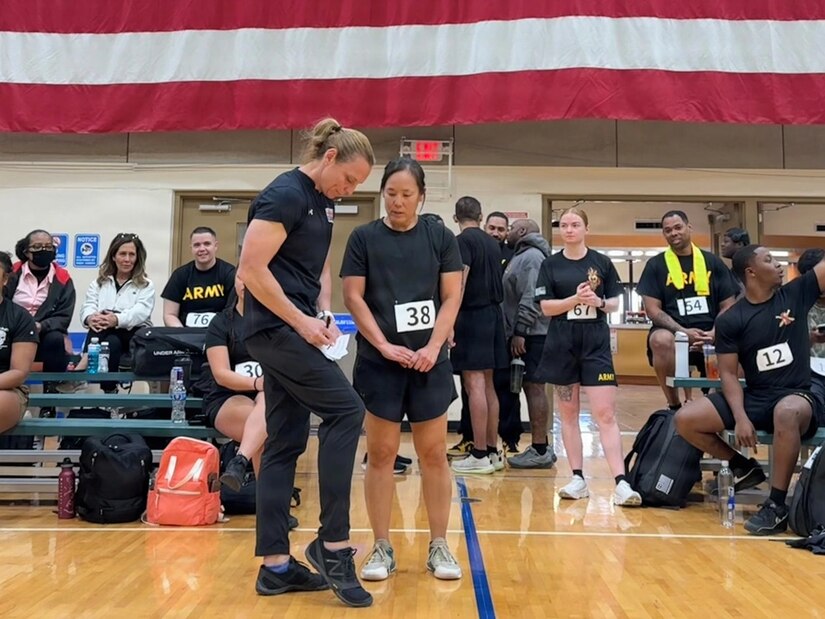Retired U.S. Army Capt. Kyra Maggio, right, receives instruction from Adriane Wilson during the 2026 Army Trials held at Fort Bliss, March 3, 2026. Maggio is competing at the 2026 Army Recovery Care Program’s Army Trials.