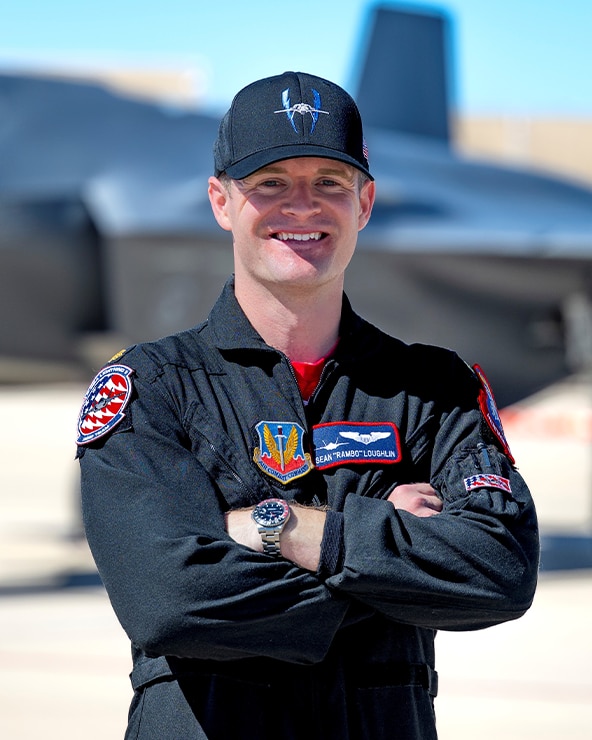 A photo of a pilot in an F-35 cockpit